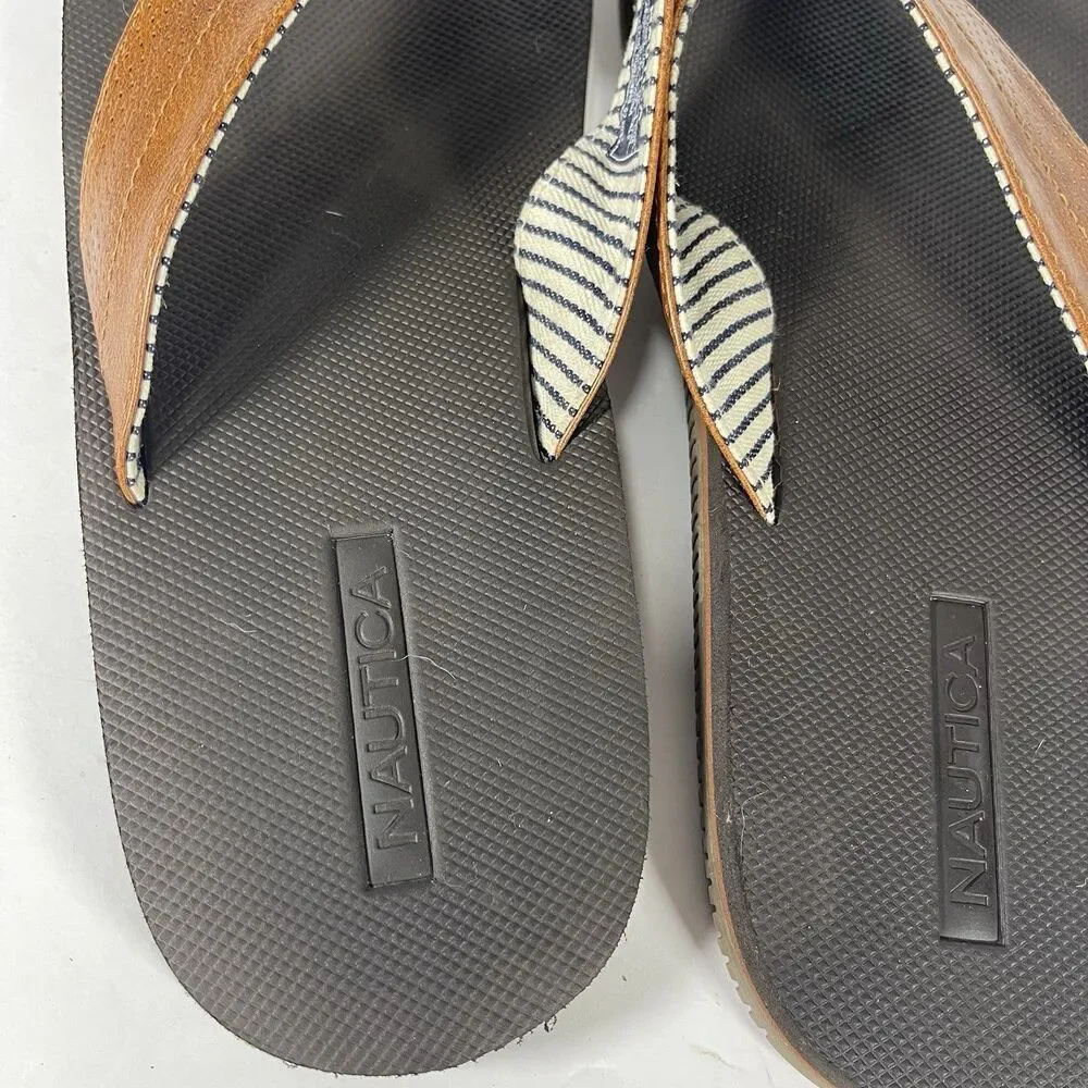 Nautica Clarkson 2 Men's Flip Flop Sandals Size 13 Brown Faux Leather Thong